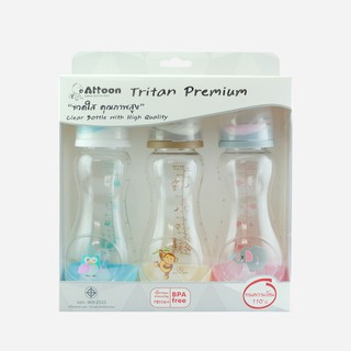 ขวดนม 8oz พลาสติกอย่างดี แพ็ค 3 ขวด Attoon Tritan Premium 101704 8858740518116