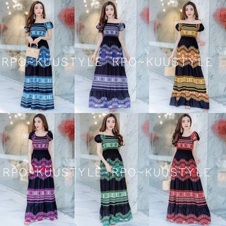 ตุ๊กตาแขนสั้นจังโก้1 Maxi dress 
แมกซี่เดรสลายขายดีอมตะ
แขนตุ๊กต่คอปาดใส่ยางดึงสม้อคใส่ได้สองแบบ