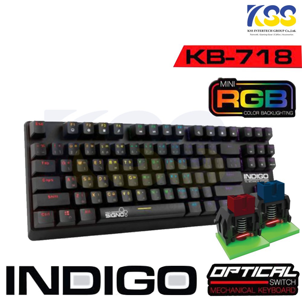 💥💥ส่งชัวร์ส่งไว🚀🚀SIGNO E-Sport INDIGO KB-718 TKL Mini RGB Mechanical Gaming Keyboard Optical มีปุ่ม2