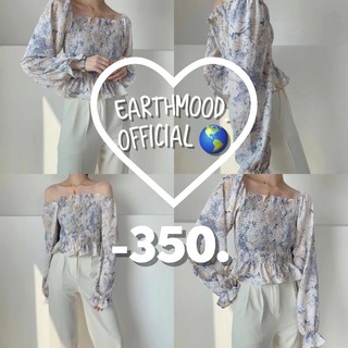 Earthmood🌷 เสื้อทรงน่ารัก ใส่ปาดไหล่ได้ ลายmable