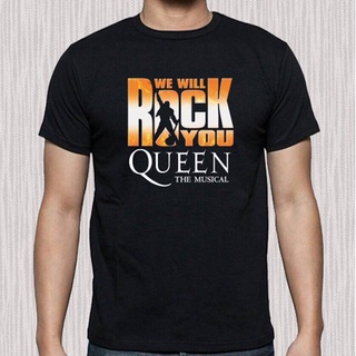 เสื้อยืดแขนสั้นลําลอง พิมพ์ลายโลโก้ Queen We Will Rock You The Musical สไตล์ฮิปฮอป แนวสตรีท เหมาะกับการเล่นฟิตเนส พลัสไซ