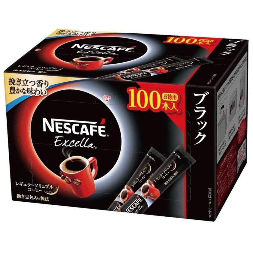 (Pre Order)Nescafe Excella Stick Black 100P [Regular soluble coffee].กาแฟพันธุ์อาราบิก้าจากญี่ปุ่น