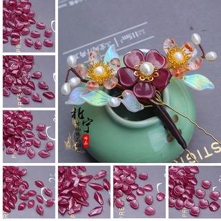 20 tourmaline red glazed petals handmade diy antique hairpin hosta flower step shaking headdress jewelry accessories materials