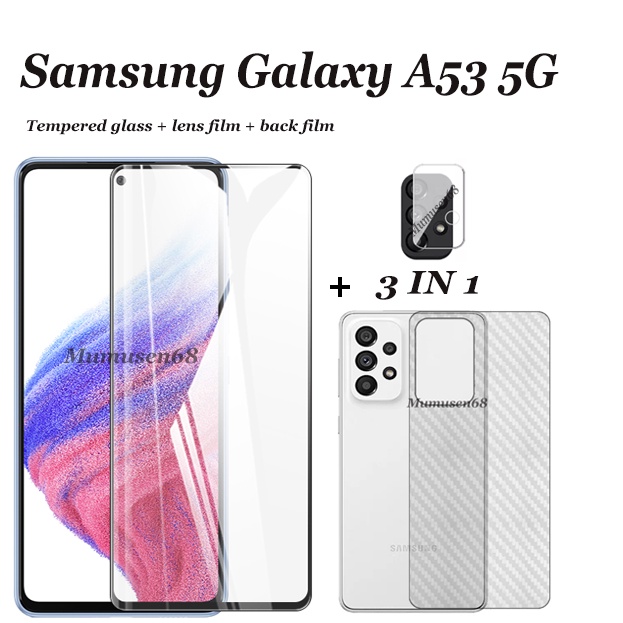 (3 In 1) สําหรับ Samsung Galaxy A53 5G A73 5G A23 5G A33 5G A13 5G หน้าจอฟิล์มกระจกนิรภัย + ฟิล์มด้านหลัง + เลนส์กล้องกระจกอ่อน