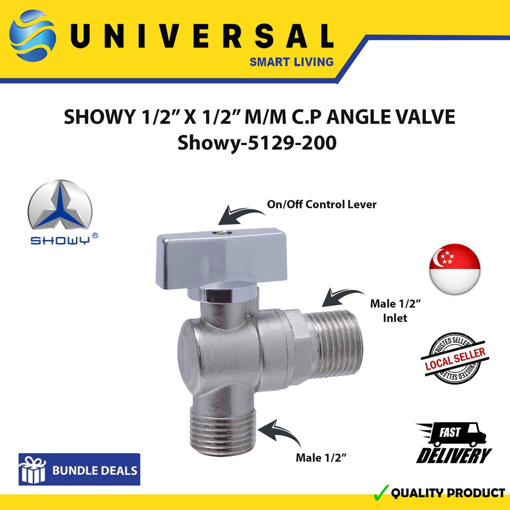 [SG SHOP SELLER] SHOWY 1/2 X 1/2 M/M CP ANGLE VALVE (5129-200)