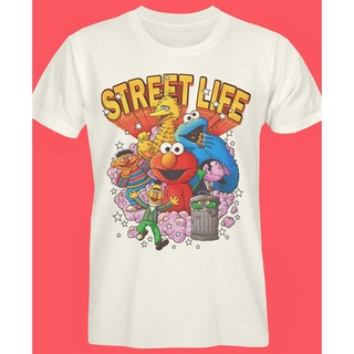 เสื้อยืดสีขาวเสื้อยืด ผ้าฝ้าย พิมพ์ลาย Sesame Street Life แฟชั่นฤดูร้อน สําหรับผู้ชาย และผู้หญิงS-4XL