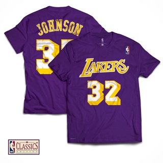 เสื้อยืดอินเทรนด์ผู้ชายอินเทรนด์ผู้หญิงเครื่องเล่นคลาสสิก Nba LA Los Angeles Lakers No. เสื้อยืด ลายบาสเก็ตบอล Magic Joh