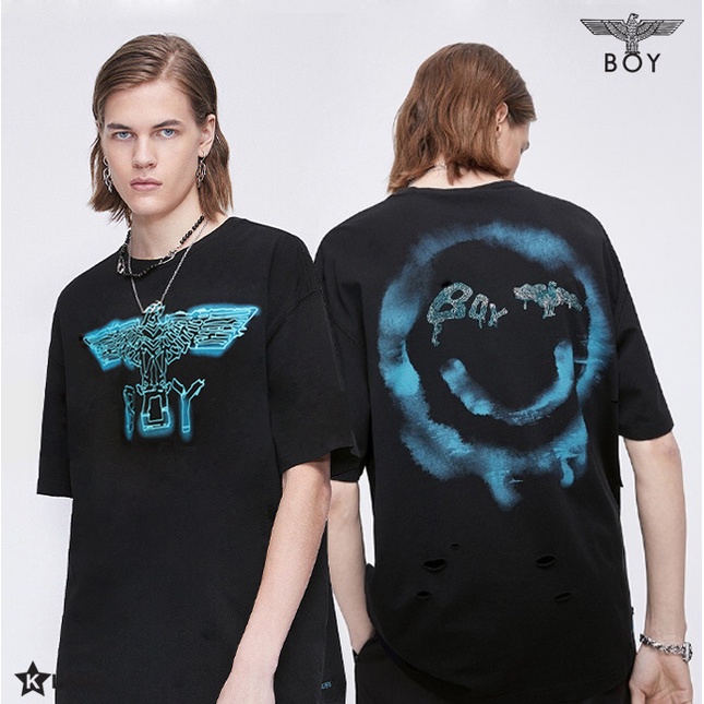 【ผ้าฝ้ายแท้】ราคาต่ำสุดBOY LONDON บอย ลอนดอน T-SHIRT เสื้อยืด คอกลม ของแท้ 100% (BOY12TS4031N)ขนาดเต็