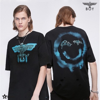 เสื้อยืดผ้าฝ้ายพิมพ์ลายราคาต่ำสุดBOY LONDON บอย ลอนดอน T-SHIRT เสื้อยืด คอกลม ของแท้ 100% (BOY12TS4031N)ขนาดเต็มS-3XL