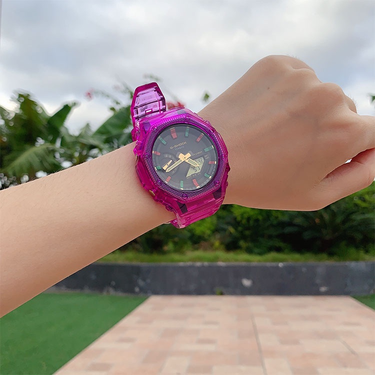 เคสเรซินใส และสายนาฬิกาข้อมือ ไล่โทนสีรุ้ง สําหรับ Casio G-SHOCK GA-2100 19 สี