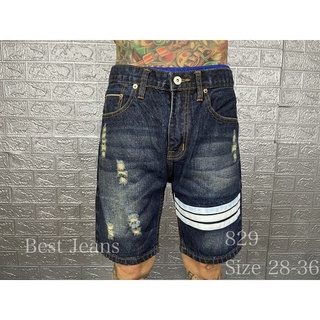 BestJeans กางเกงยีนส์ขาสั้น ทรงสลิม สีน้ำเงินฟอกทั้งตัว รุ่นซิป) ​Size28"-48"