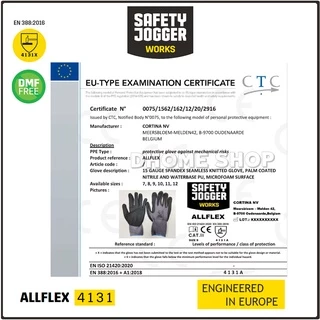 SAFETY JOGGER ถุงมือไนล่อน เคลือบไนไตรโฟม รุ่น ALLFLEX 4131 ทนต่อน้ำมัน ระบายอากาศดี กระชับมือ หยิบจับสิ่งของได้ง่าย