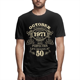 tshirtเสื้อยืดคอกลมฤดูร้อนขายดี เสื้อยืดแขนสั้น คอกลม พิมพ์ลาย Born In October 1971 50 ปี JElcbc70PDkkna41 สําหรับผู้ชาย