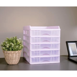 ตู้ลิ้นชัก 5 ชั้น พร้อมถาดบน A-109-1 สีม่วงพาสเทล Organizer with upper tray Purple Pastel color