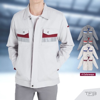 เสื้อช็อป เสื้อช็อปช่าง เสื้อแจ็คเก็ต ติดซิป แขนยาว (สีเทาอ่อน-แดง) TFB Workwear