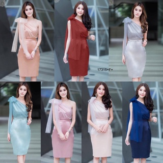 👗Pfashion [ส่งไว!!🚛] P17315 เดรสไหล่เดียวแต่งผ้าตาข่าย