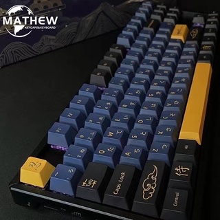 Blue Samurai Keycap Cherry Profile ปุ่มกดคีย์บอร์ด ลายซามูไร PBT 61 68 71 84 87 100 104 108 สีฟ้า