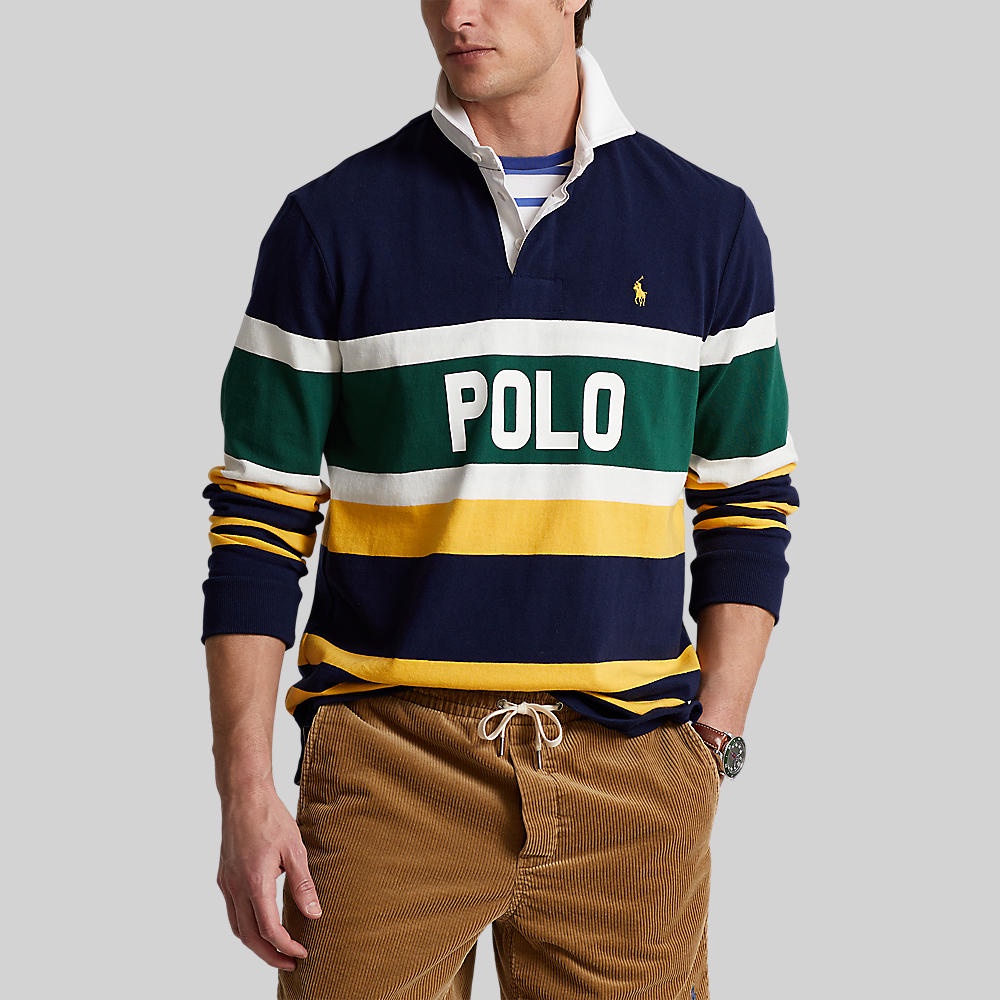 Polo Ralph Lauren POLO Classic Fit Striped Logo Rugby Shirt เสื้อโปโล รุ่น MNPOKNI16822139 สี 410 NAVY-410 #1