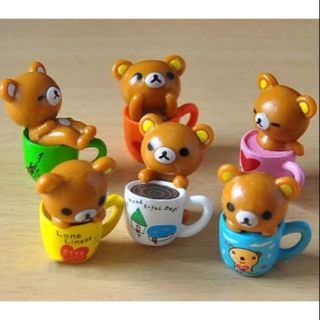 Rilakkuma in cup model  set 6 ชิ้น ริลัคคุมะในถ้วยกาแฟ ขนาด 3 cm.