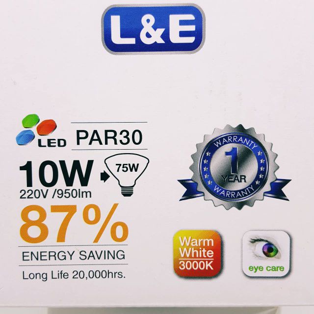 ☑LED PAR30 10W (75W) WARM WHITE 3000K E27 L&E