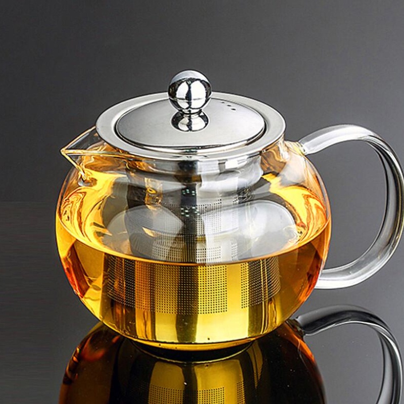กาน้ำชาแก้วใสทนความร้อนพร้อมที่กรองสเตนเลส (Borosilicate Glass Teapot with Infuser) รุ่น Apple