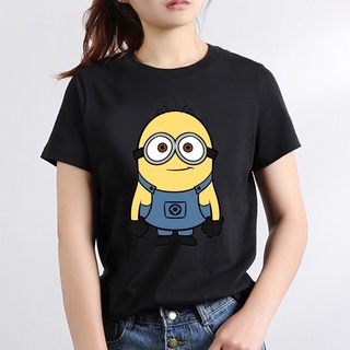 Tee เสื้อยืดสีขาว Minions ใหม่เสื้อยืดแขนสั้นผู้หญิงหลวมรอบคอครึ่งแขนเสื้อด้านบน 46536คนอ้วน