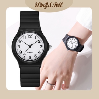 นาฬิกาข้อมือ สายซิลิโคน กันน้ํา สีดํา และสีขาว แบบเรียบง่าย สําหรับชาย และหญิง