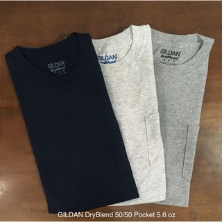 Gildan DryBlend Pocket 50/50 เสื้อยืดคอกลมกระเป๋าหน้า 5.6 oz สินค้านำเข้า Made in Nicaragua / Honduras