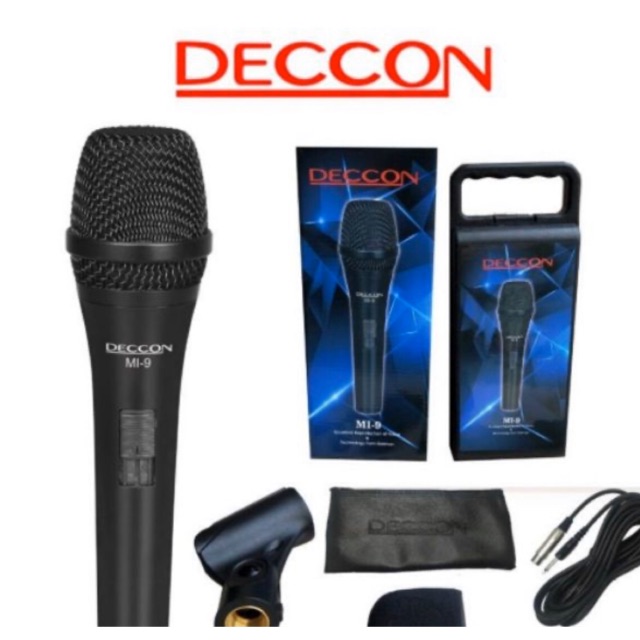 มีสาย DECCON รุ่น MI-9 สีดำ,  ความยาวไมค์ 7 นิ้ว ความยาวสาย 5.5 เมตร มีซองหนังใส่ไมโครโฟน, คอสวมไมค์