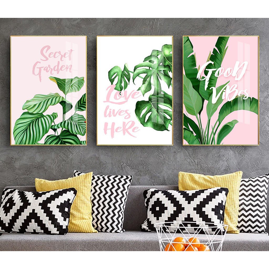 WOODEN FRAME OF GLITTER CANVAS - ชุดสีผนัง 3 ชิ้น - ราคาที่ถูกที่สุด - สไตล์เขตร้อน - ขนาด (40 X 60)