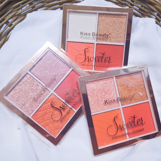 บลัชออนและไฮไลท์ 4 ช่อง Kiss Beauty Sweet Highlight &amp; Blusher พร้อมส่ง