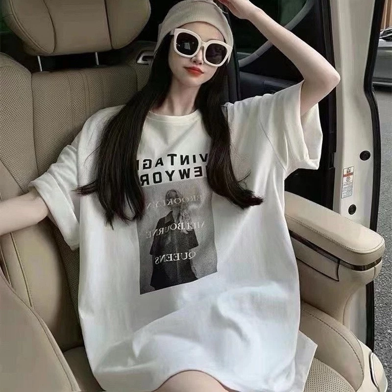 เสื้อยืดแขนสั้นคอกลมสกรีน OversizeT-shirts เสื้อผ้าแฟชั่นสไตล์เกาหลี เสื้อโอเวอร์ไซส์ผู้หญิง สกรีนลายวินเทจ ตัวใหญ่ XXL thumbnail 3