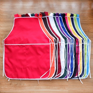 2กระเป๋า1ซิป เนื้อผ้าหนา ผ้ากันเปื้อนสีพื้น ทำอาหาร สำหรับผู้ใหญ่ ผ้ากันเปื้อนพ่อค้าแม่ครัว(E15)