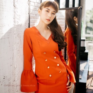 Calla Bell-Sleeve Dress (Brick Orange)