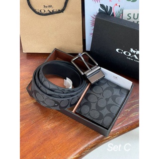 📮@1,290.-🔥🔥HOT SUMMER SALE 9 %+🛒ส่งฟรี EMS🛒🔥🔥💯Coach Boxed 2 in 1 Belt &amp; Wallet Gift Set