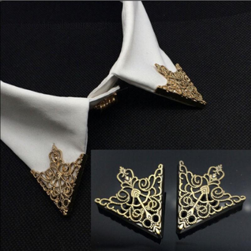 1Pair Cute Personality  Golden Buckle Hollow Shirt Brooches Collar Jewelry Men`s