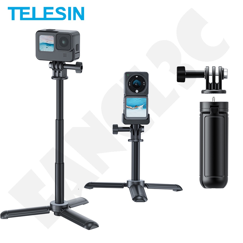 TELESIN Mini Selfie Stick ขาตั้งกล้องแบบขยายได้มั่นคง 1/4 สกรูสำหรับ GoPro Hero 10 9 8 7 6 DJI Action 2 Osmo Action Insta360 ONE X R