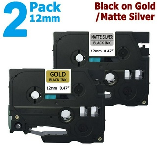 [สต็อกประเทศไทย]2 Pack 12mm Gold + Silver Label Tape for Brother TZe-831 TZe-M931 TZe TZ 831 Black on Gold + M931 Black