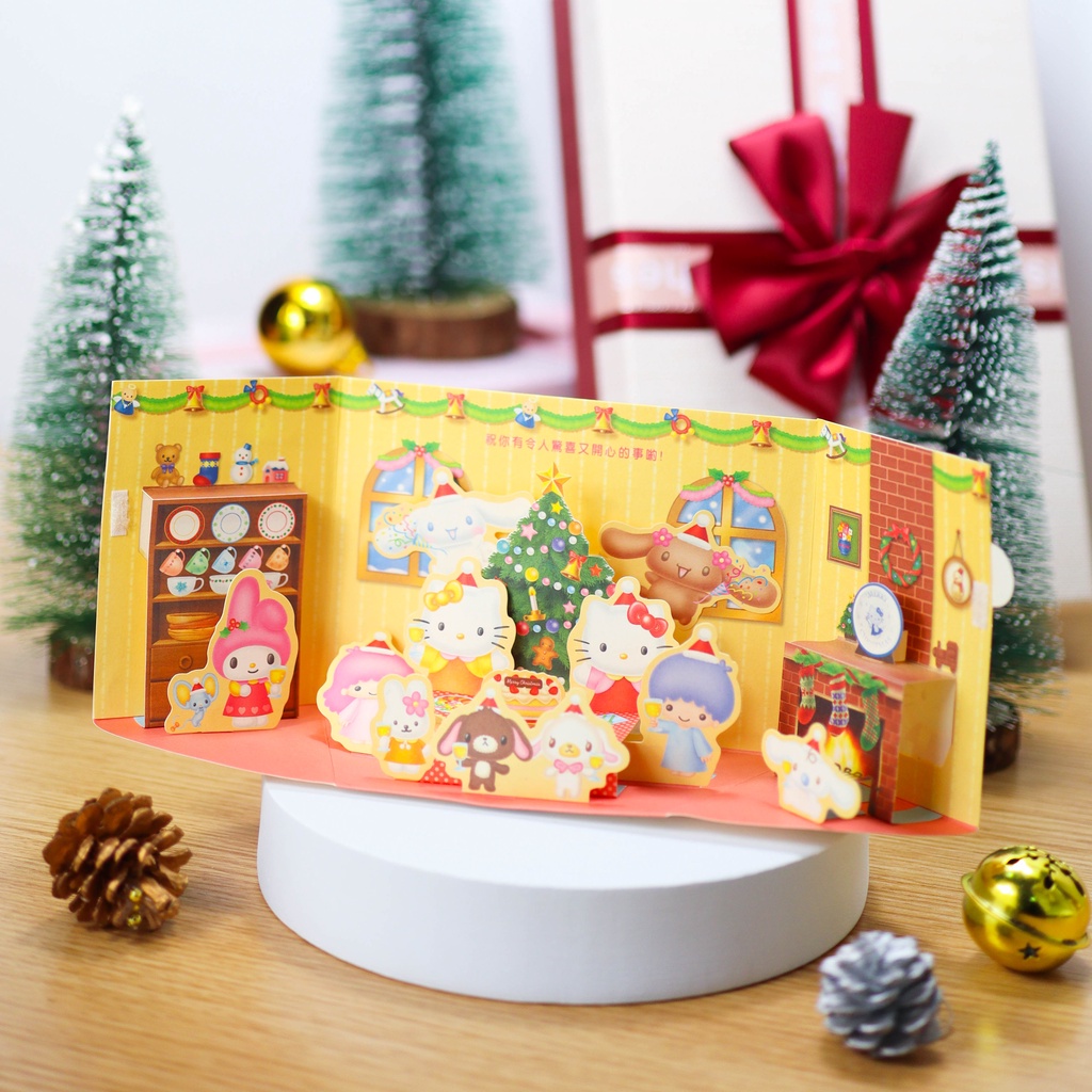 Sanrio Family Christmas Night การ์ดคริสต์มาส 3D คริสต์มาสคริสต์มาสการ์ดอวยพรวันหยุด Pop Up การ์ดพร้อมซองจดหมาย 圣立体 卡片