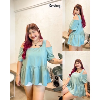 เสื้อผ้าสาวอวบ Bigsize อก42-52นิ้ว แฟชั่นสาวอวบ เสื้อสีพื้น ผ้าซาร่า สายเดี่ยวแขนระบาย น่ารักมากๆ