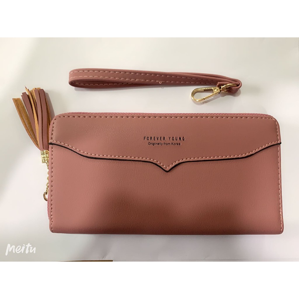 กระเป๋าสตางค์ใบยาว forever young สีพาสเทล ทูโทน (Two Tone) ด้านในสีชมพู 3233#
