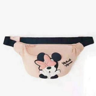 Baby Zara กระเป๋าคาดเอว สายปรับได้ ลาย Minnie mouse มินนี่เม้าส์ ขนาด 26×15×8 ซม. เป็นผ้ากึ่งแคนวาส