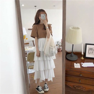 พร้อมส่ง🥨Fluffy korean skirt กระโปรงยาวระบาย สไตล์เกาหลี