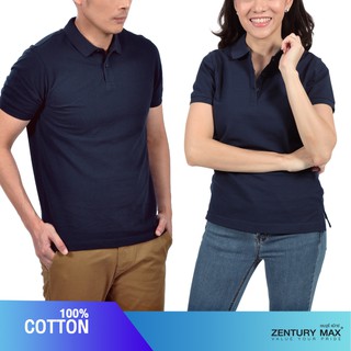 ZENTURY MAX เสื้อโปโล แขนสั้น เสื้อคู่ ชาย,หญิง สีพื้น 💥ผ้า Cotton 100% 💥MKP-3014 / LKP-3015-DKN สีกรมท่า