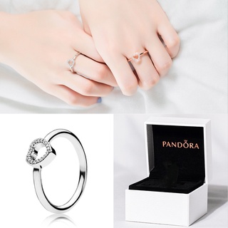 Pandora แหวนเงิน 925 ประดับเพชร เพทาย รูปหัวใจ สไตล์คลาสสิก สําหรับผู้หญิง งานแต่งงาน