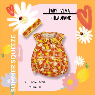 21August.Baby Summer Squeeze Baby Viva + Bow Headband ชุดจั๊มสูทเด็ก ชุดเด็ก พร้อมที่คาดผม สีส้ม ผ้าเครปซาติน