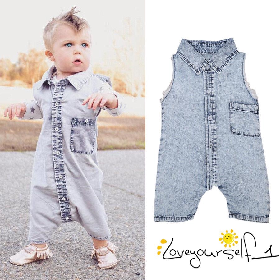 ღWSVღKids Baby Boy Sleeveless Denim Jumpsuit With Pocket Shopee Thailand