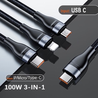 Baseus สายชาร์จเร็ว 3-in-1 Fast Charging Data Cable ชายชาร์จ3หัวแปลง สายชาร์จ ชาร์จไว หัว Type C  100W