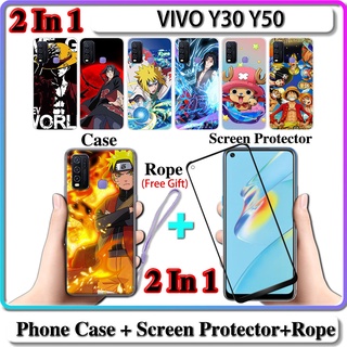 2 IN 1 เคส VIVO Y30 Y50 เคส พร้อมกระจกนิรภัยโค้ง ป้องกันหน้าจอเซรามิค นารูโตะ และการออกแบบ One Piece