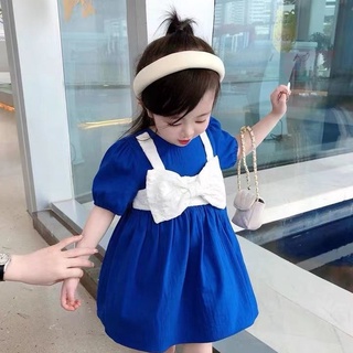 💞lovekids💞ชุดเดรสเด็กผู้หญิง 2022 ใหม่ สไตล์เกาหลี เย็บโบว์ ชุดลำลอง